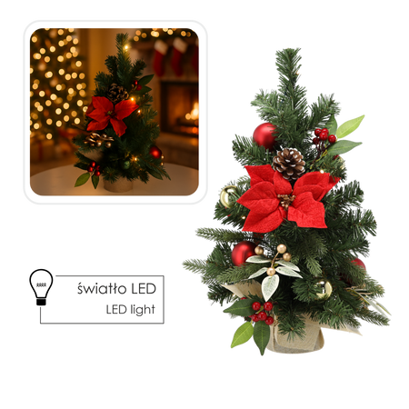 CHOINKA BOŻONARODZENIOWA 15 LED 50 CM CZERWONO-ZŁOTA *0721