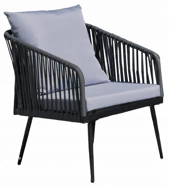 MINISET DE MOBILIER PENTRU GRĂDINĂ DIN SFOARĂ ÎNFĂȘURATĂ (2 FOTOLII + SOFA + MASĂ) - ANTRACIT, PERNE - GRY MĂ *8500