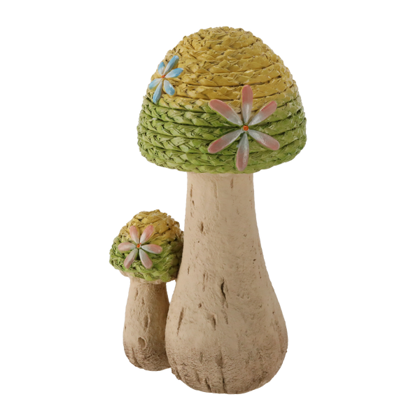 GARDEN FIGURINE – MUSHROOMS WITH WOVEN CAPS 26,5 X 21,5 X 48 CM