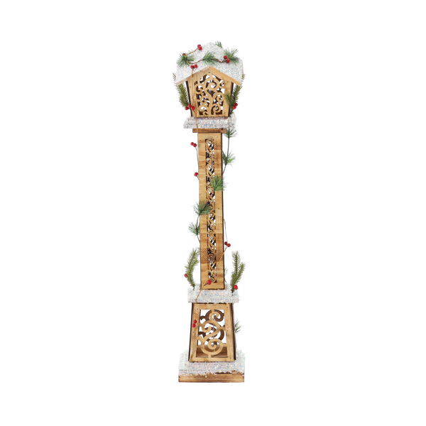 CHRISTMAS WOODEN BROWN LED LANTERN 16 x 16 x 85 CM