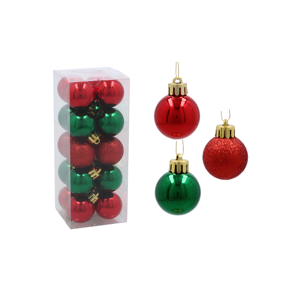 SET OF 20 BAUBLES 3 CM RED/GREEN
