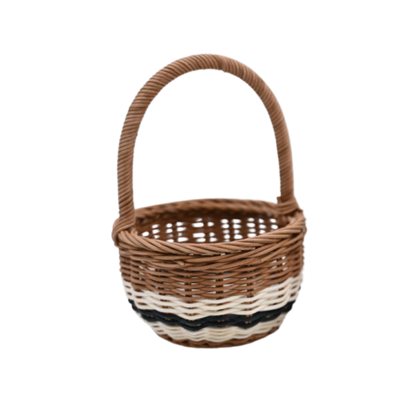 KOSZYK RATTANOWY 16 x 9/22 CM Z UCHWYTEM - NATURALNY Z BIAŁYM I CZARNYM *7312