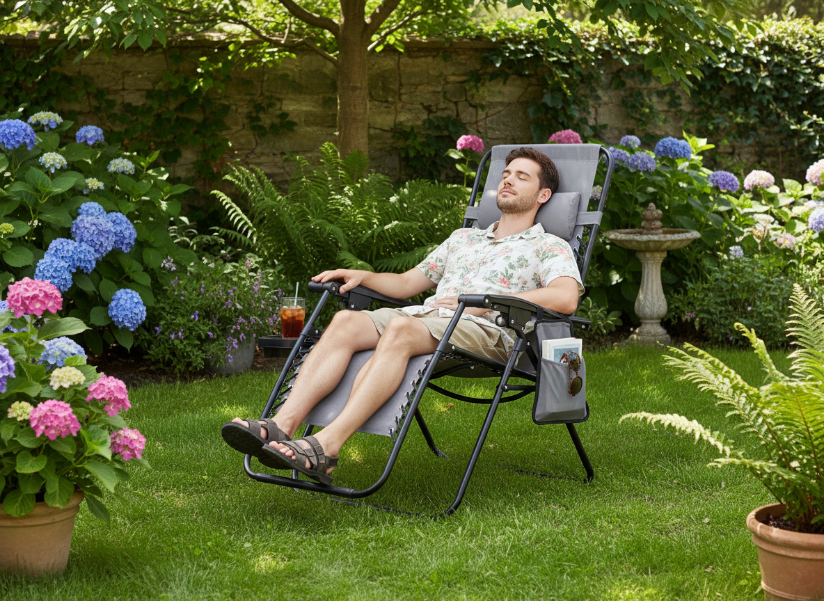 LEŻAK OGRODOWY SKŁADANY Z PODSTAWKĄ, KIESZONKĄ I ZAGŁÓWKIEM SZARY pol_pl_LEZAK-OGRODOWY-SKLADANY-Z-PODSTAWKA-KIESZONKA-I-ZAGLOWKIEM-SZARY-161_9