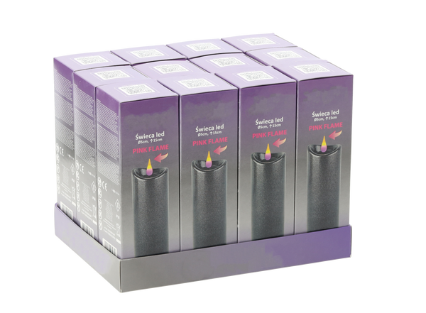 ŚWIECA LED 5CMX15CM Z BATERIAMI GRANITOWA RÓŻOWY PŁOMIEŃ*9716