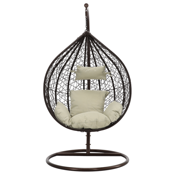 FOTEL WISZĄCY BRĄZ, PODUSZKA - BEŻOWA, RAMA - BRĄZOWA 118X107XD68CM