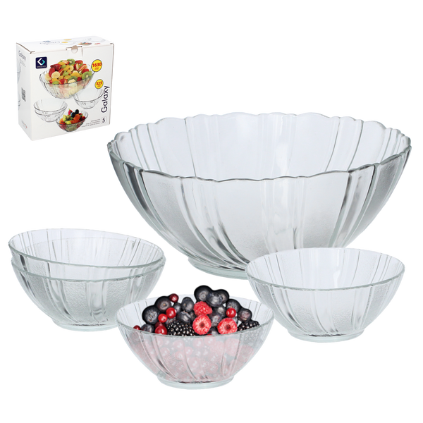 SET OF 5 GLASS SALAD BOWLS (1 X 22.2 CM + 4 X 12.4 CM) GALAXY