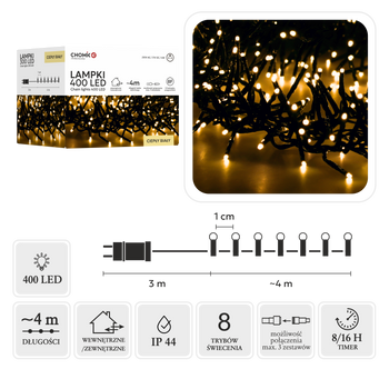 LAMPĂ LED CLUSTER 400L ALB CALD, LUNG. 3 + 4 M ÎN/FU