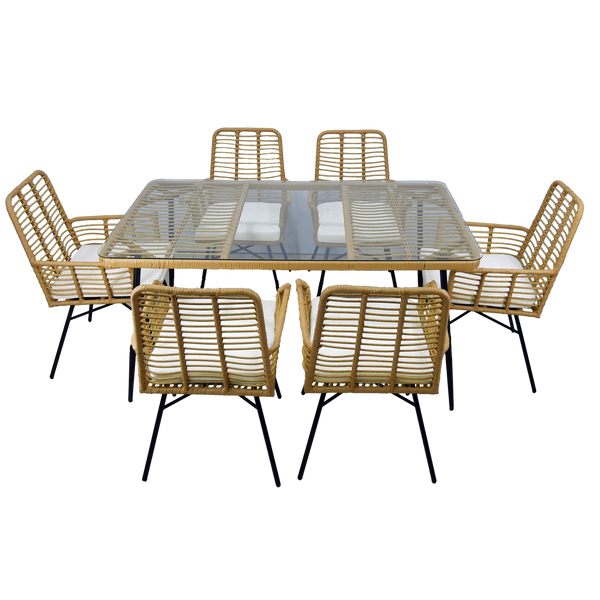 SET DE MOBILIER PENTRU GRĂDINĂ (MASĂ, 6 FOTOLII) - MARO, PERNE - BEJ *7466