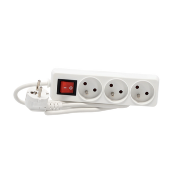 EXTENSION CORD POWER STRIP WITH SWITCH 3 SOCKETS 1.5M WHITE