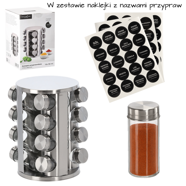 PRZYPRAWNIK OKRĄGŁY 17,3 x 25,8 CM 16 SŁOICZKÓW SREBRNY *9141