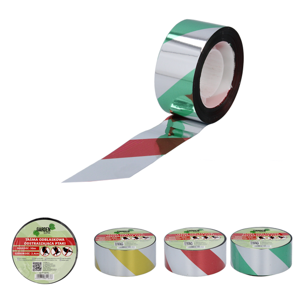 ODSTRAŠOVACIA REFLEKTOROVÁ PÁSKA NA VTÁKY MIX FARBA DĹŽKA 50 M ŠÍRKA 2,4 CM balenie=24 ks. *1676