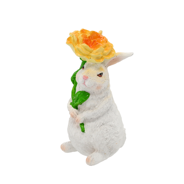 OZDOBNA FIGURKA - ZAJĄC Z KWIATKIEM 7 x 8 x 14,7 CM MIX 2 KOLORÓW opak=4 szt *8227