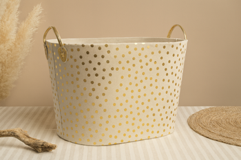KOSZ NA PRANIE/ZABAWKI 38 x 48 x 34 CM W KROPKI ZŁOTY/SREBRNY *4885