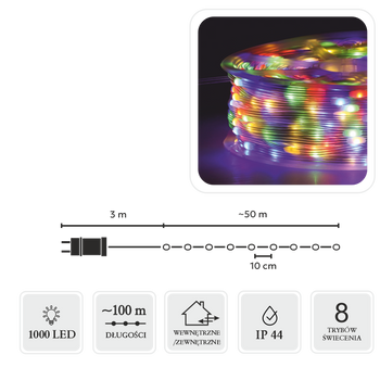 LAMPKI LED MICRO NA SZPULI 1000L MULTIKOLOR, DŁ. 3 + 100 M *8578