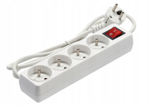 EXTENSION CORD POWER STRIP WITH SWITCH 4 SOCKETS 1.5M WHITE