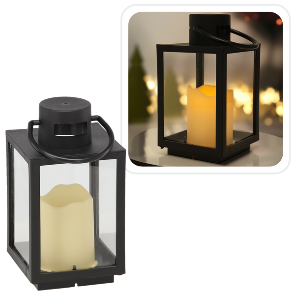 VÁNOČNÍ LAMPION 11 x 11 x 20,5 CM S LED VNĚJŠÍM ČERNÝM *2539