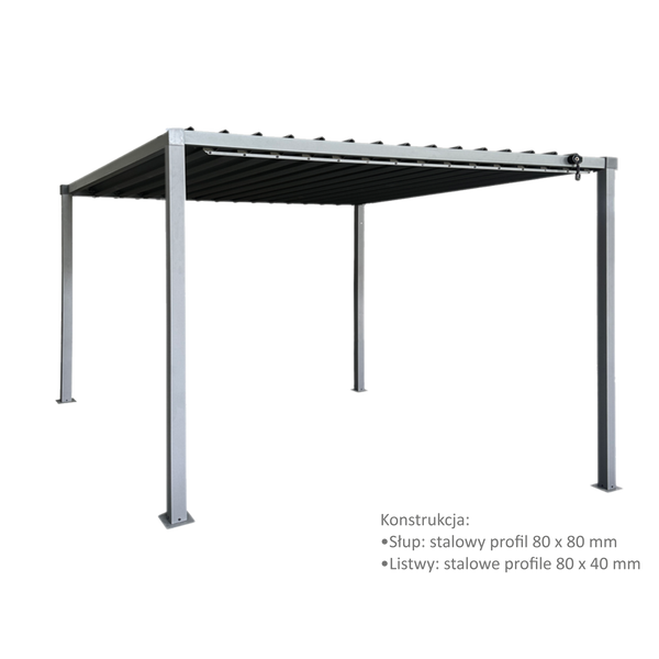 PERGOLA OGRODOWA ZE STALOWYM DACHEM 3 x 3 x 2,2 M SZARA