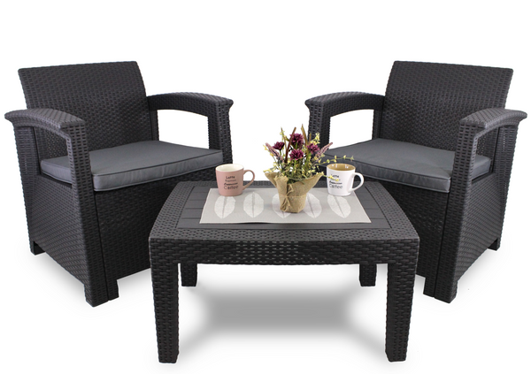 SET DE MOBILIER PENTRU GRĂDINĂ - ANTRACIT (2 FOTOLII, MASĂ) *0852