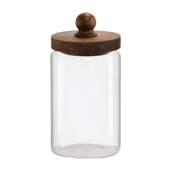 SKLENĚNÁ SKLENICE 800 ML S DŘEVĚNÝM POKLOPCEM *0796