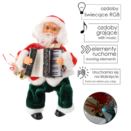 SANTA CLAUS WITH ACCORDION - PLAYING LED 25,5 CM