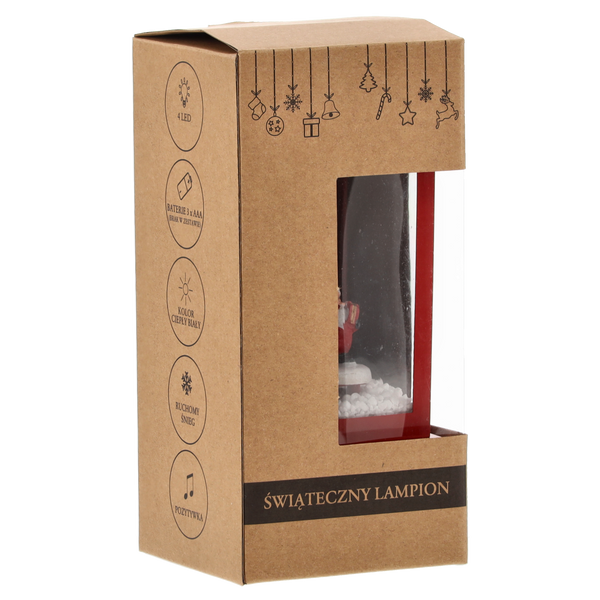 ŚWIĄTECZNY LAMPION 9 x 9 x 23 cm Z WKŁADEM LED POZYTYWKA - BIAŁY Z BAŁWANEM / CZERWONY Z MIKOŁAJEM*1628