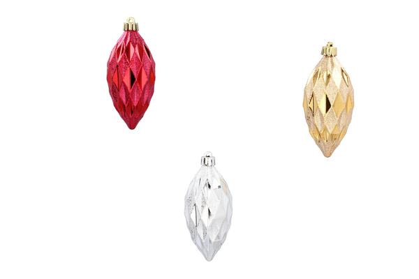 SET OF 3 OBLONG BAUBLES 10 CM RED/GOLD/SILVER