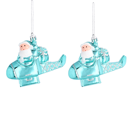 SET DE 2 DECORAȚIUNI DE CRĂCIUN MOȘ CRĂCIUN ÎN AVION *9182