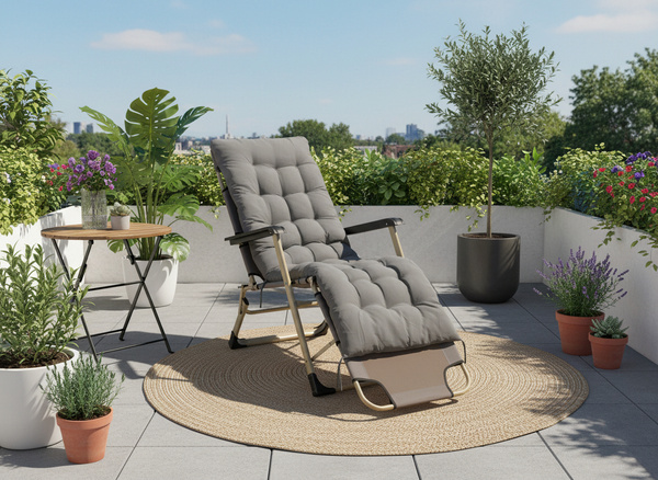 FOTEL OGRODOWY SKŁADANY Z PODUSZKĄ SZARY