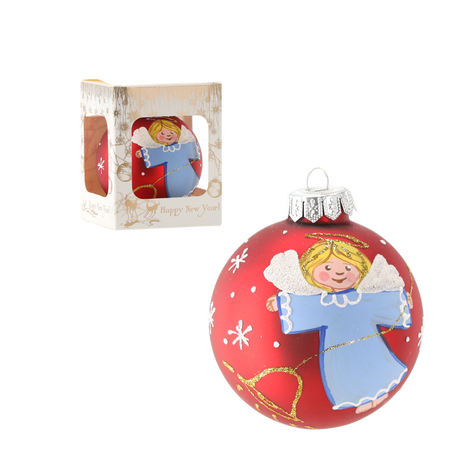 RED GLASS CHRISTMAS BAUBLE 8 CM ANGEL