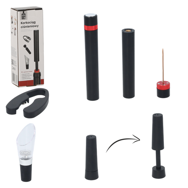 SET DE 4 ACCESORII PENTRU VIN CU CORKSCREW CU PRESIUNE *6330