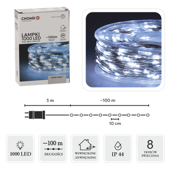 LED CHRISTMAS TREE LIGHTS WIRE ON SPOOL 1000L COLD WHITE