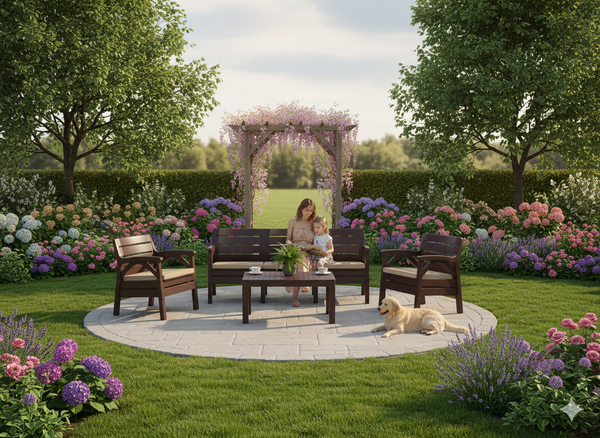 ZESTAW MEBLI OGRODOWYCH BRĄZOWYCH  "SANTANA" (2x FOTEL, ŁAWKA 3os.)