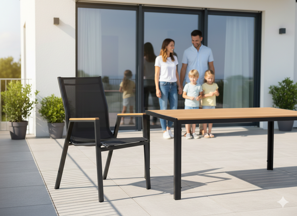 STALOWY STÓŁ OGRODOWY Z BLATEM POLYWOOD 150 x 90 x 73 CM CZARNY