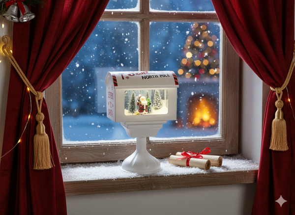 CHRISTMAS MAILBOX 27 X 20 X 41 CM WITH MUSIC BOX LED - WHITE - WITH SANTA