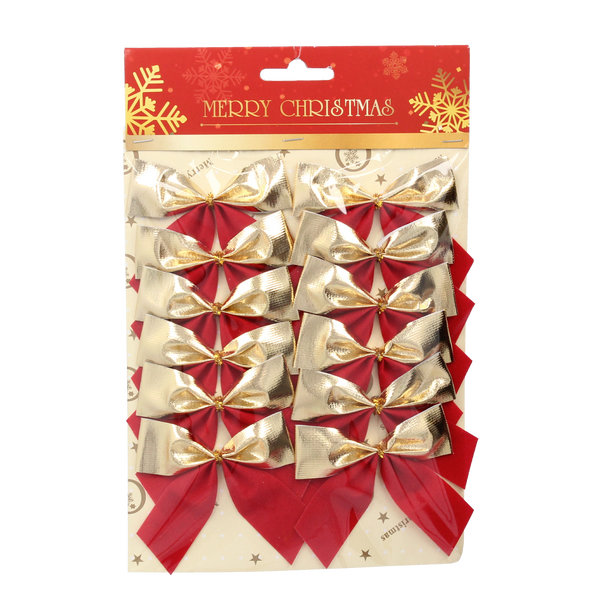 SET OF 12 CHRISTMAS BOWS SILVER/RED-GOLD
