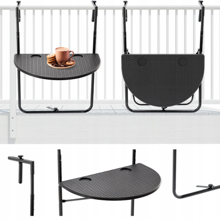 HANGING BALCONY FOLDING TABLE 60 x 64 x 73-78.5 -83.5 BLACK *1022