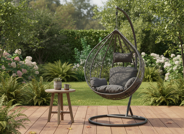 FOTEL WISZĄCY ROZM. S CIEMNOSZARY, PODUSZKA - CIEMNOSZARA, RAMA - CIEMNOSZARA