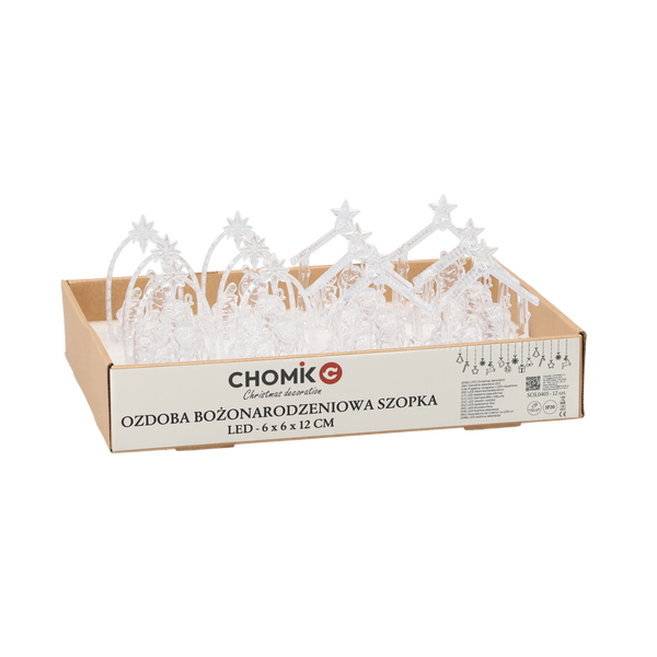 OZDOBA BOŻONAR. - SZOPKA LED PLASTIKOWA 6 x 6 x 12 CM MIX WZORÓW disp=12szt *0405