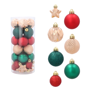 SET OF 32 BAUBLES 3-4 CM RED/GOLD/GREEN