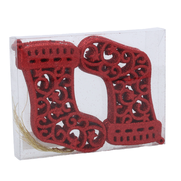 SADA 12 VIANOČNÝCH OZDOB - BOTY 10 CM ČERVENÉ/ZLATE/JADROVÉ *3553