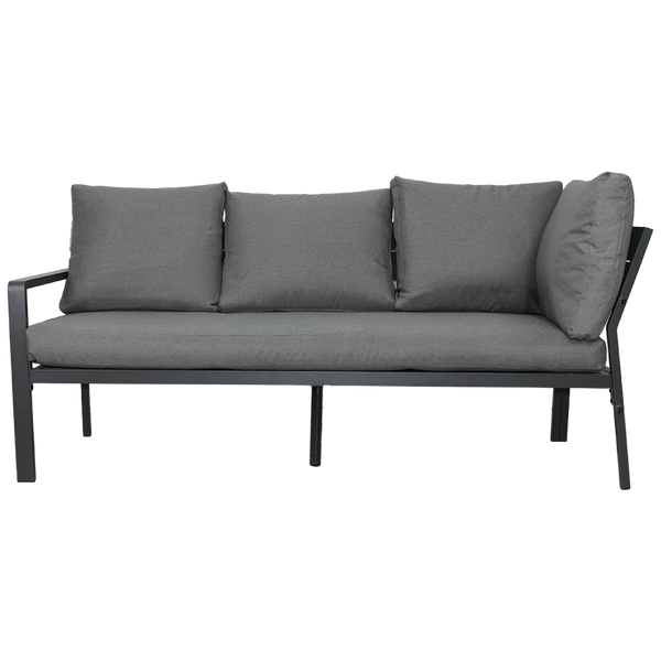 SADA HLINÍKOVÝCH NÁBYTKŮ (ROHOVÁ SOFA + PUFA + STOLÍK) ŠEDÁ + ŠEDÉ POLŠTÁŘE *9422