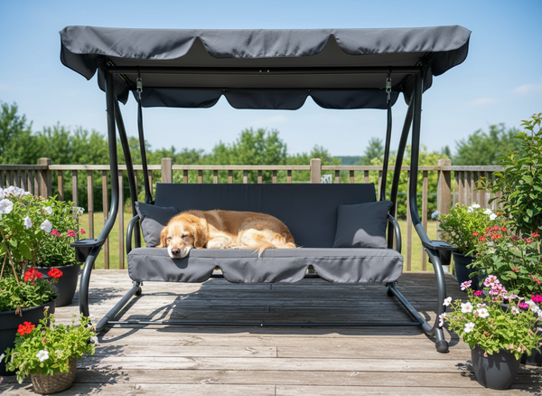 HUŚTAWKA OGRODOWA 210 x 120 x 170 cm ANTRACYT Z FUNKCJĄ LEŻANKI