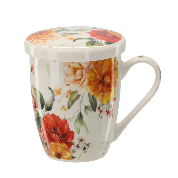 PORCELAIN MUG WITH INFUSER AND LID 340 ML ASSORTED FLORAL PATTERNS