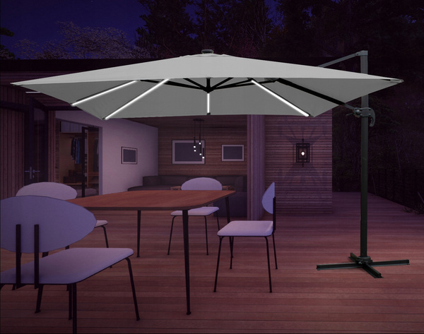 UMBRELĂ DE GRĂDINĂ 3 x 3 M GRI "ROMA" CU HUSĂ CU LED *1558