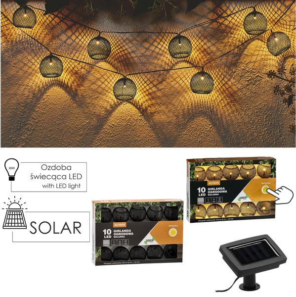 GIRLANDA SOLARĂ PENTRU GRĂDINĂ LUNGIME 2 + 1,8 M ALTROS 10 LED ALB CĂLDUROS *3651