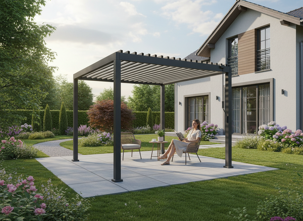 PERGOLA OGRODOWA ALUMINIOWA SZARA LED 3 x 3 x 2,5 M