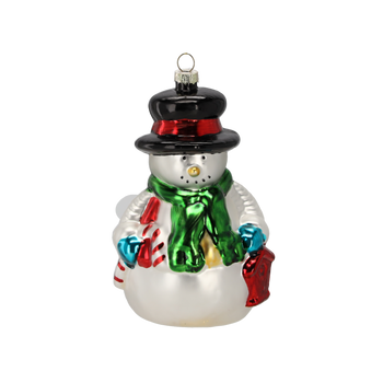 GLASS ORNAMENT - SNOWMAN 8.4 X 7.9 X 13.6 CM
