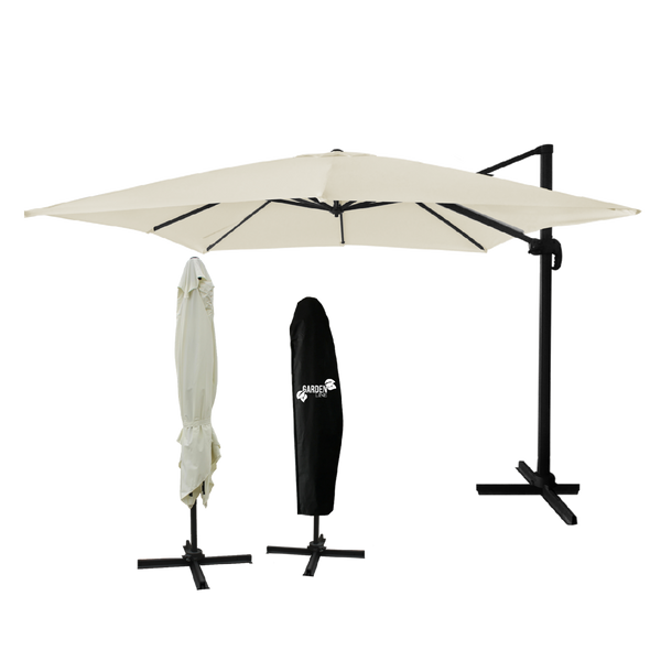 PARASOL OGRODOWY "ROMA" 3 x 4 M BEŻOWY Z POKROWCEM