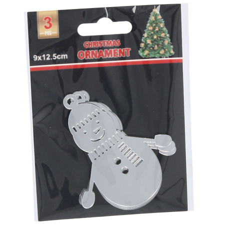 SET OF 3 CHRISTMAS TREE DECORATIONS - SILVER SNOWMAN 6,5 x 8 CM