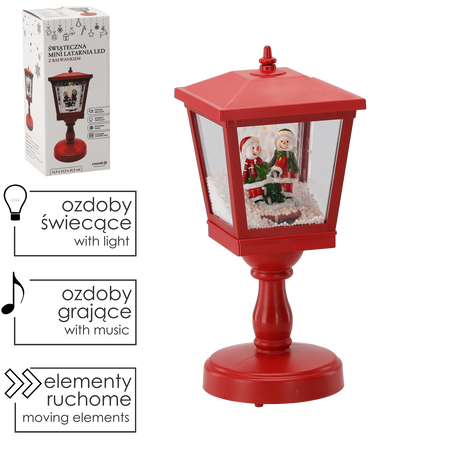 MINI CHRISTMAS LANTERN WITH SNOWMAN 13.5 X 13.5 X 31.5 CM - RED - LED, MUSIC